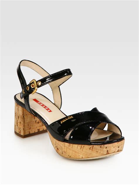 prada cork heel sandal|Prada lambskin sandals.